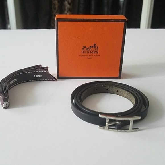 Hermes Jewelry - Hermes Hapi 3mm Black Leather Wrap Bracelet AUTH